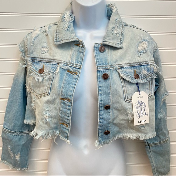 Cello Jackets & Blazers - Cello distressed cropped denim jacket size XS